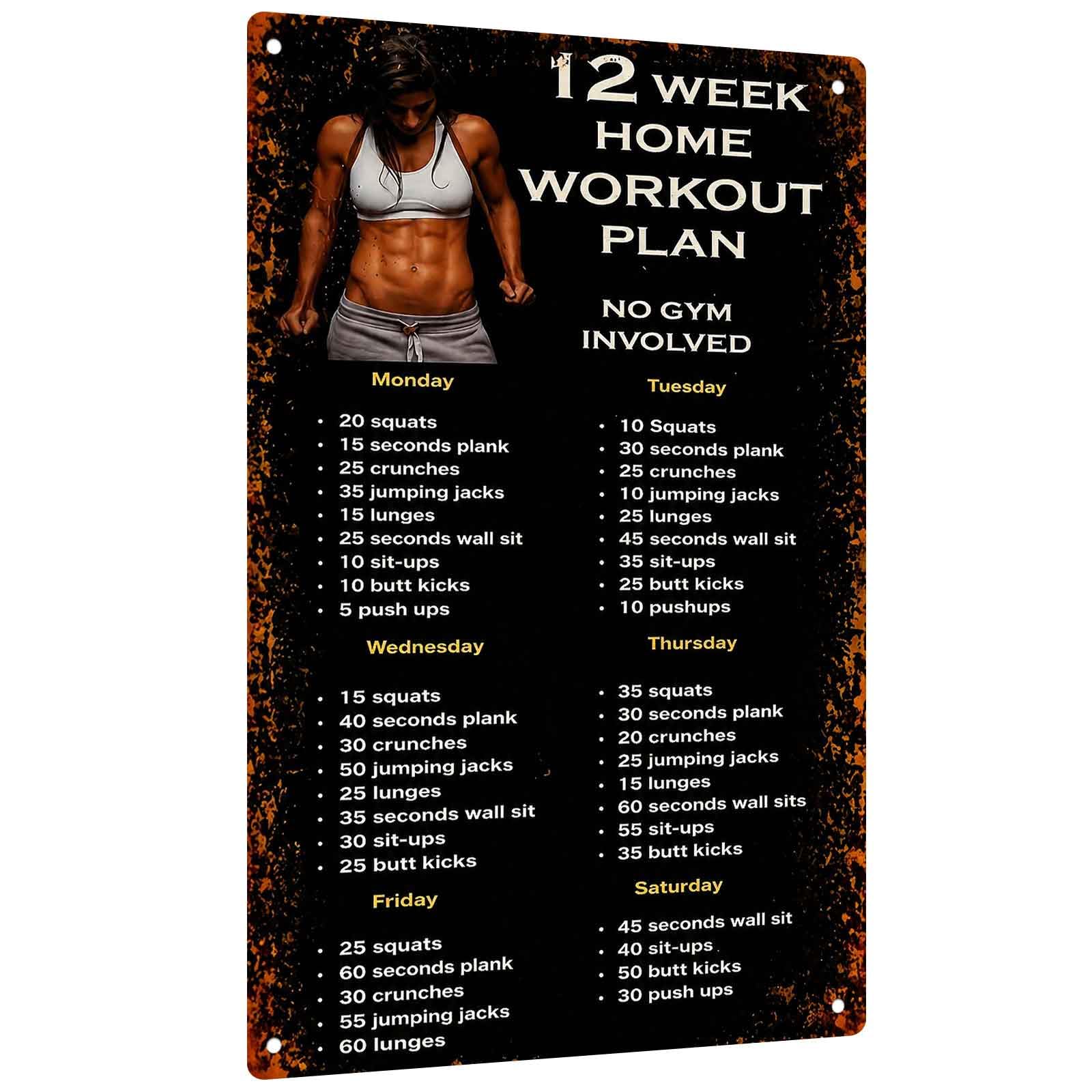 Workout Plan Home Gym - لافتة ألومنيوم لخطة تدريب منزلية لمدة