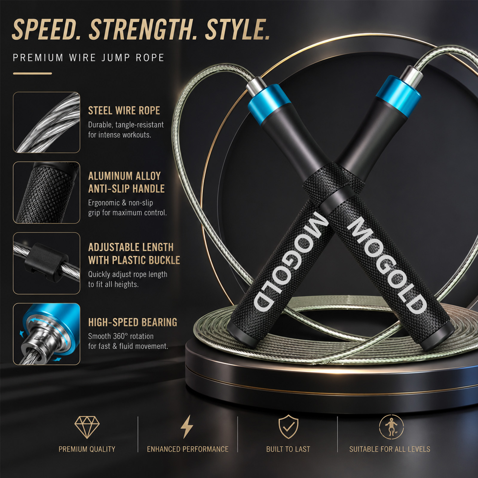 حبل قفز سريع احترافي من MOGOLD - مراجعة Jump Rope Bearing وسعره